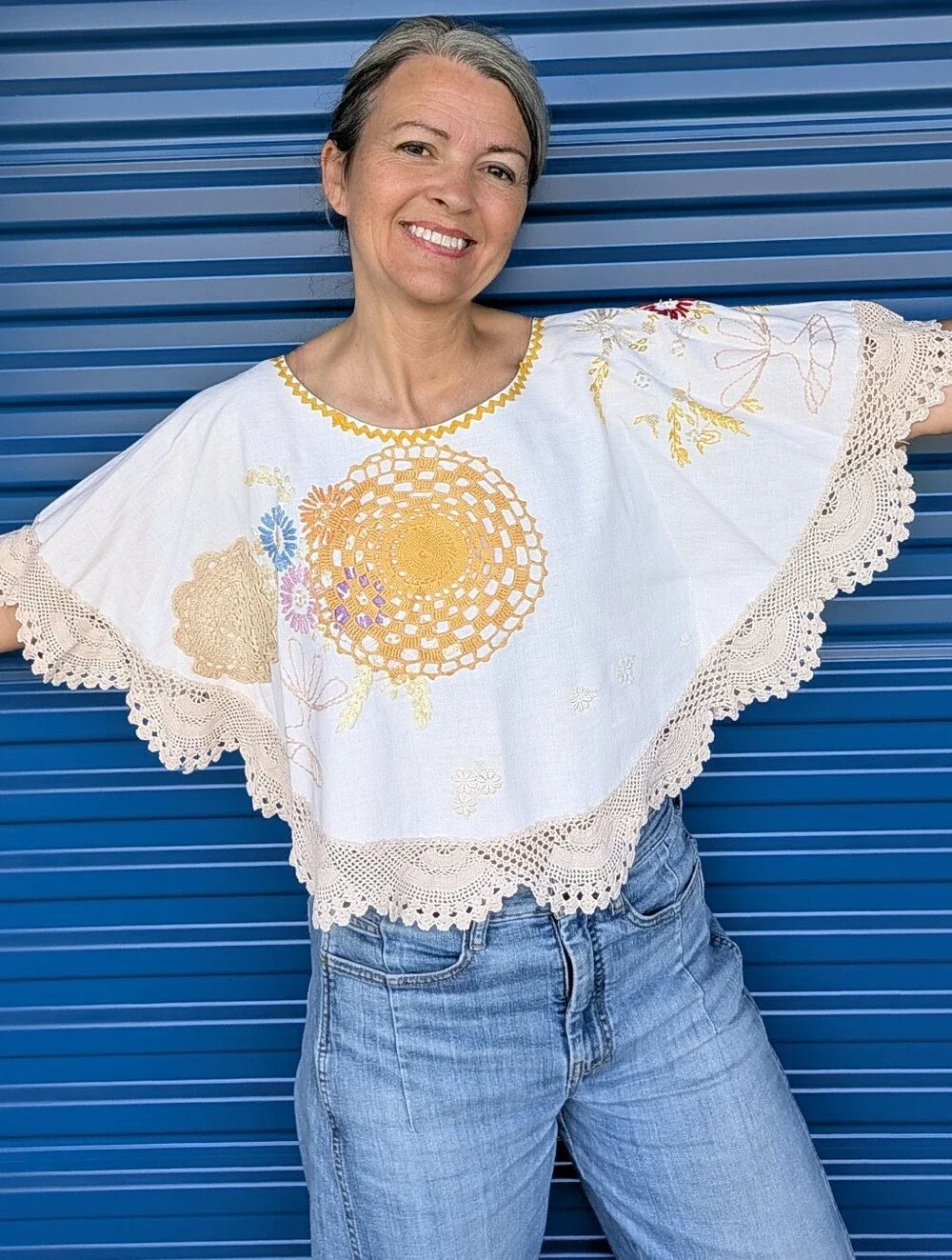 1 of 1 POPOVER TOP made from vintage tablecloth S
